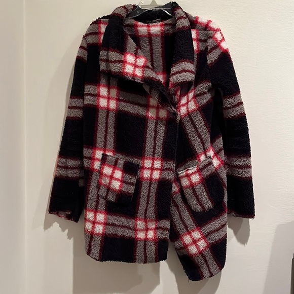 PJ Salvage Super Soft Black and Red Plaid Cardigan - Picture 2 of 3